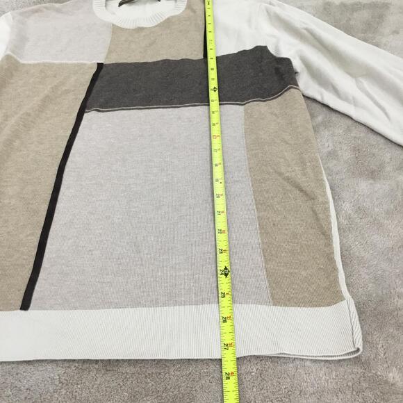 PERRY ELLIS Beige Tan Squares on Front Long Sleeve Crewneck Cotton Sweater Sz L - Picture 5 of 6